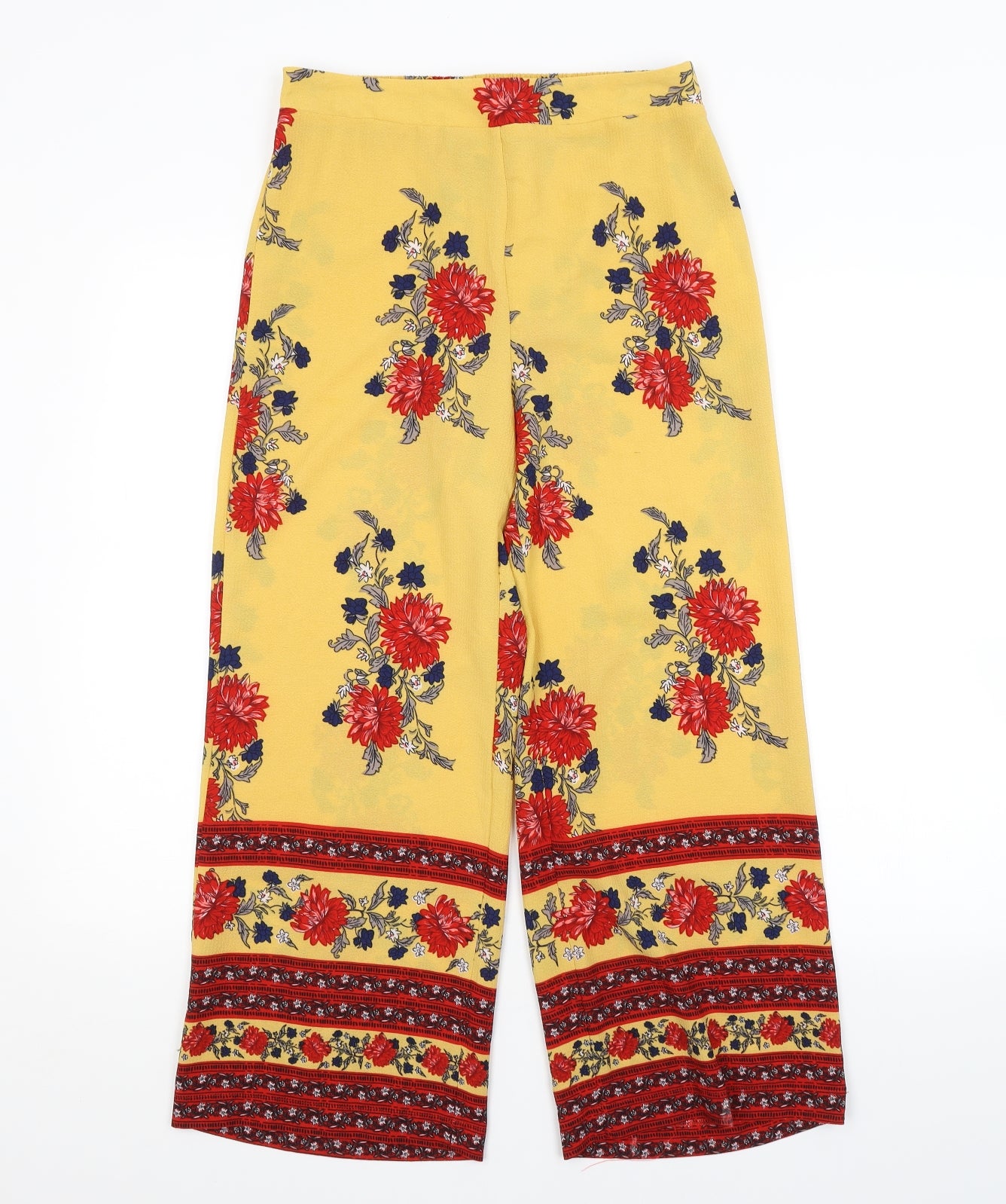 New Look Womens Yellow Floral  Bloomer Trousers Size 10 L24 in