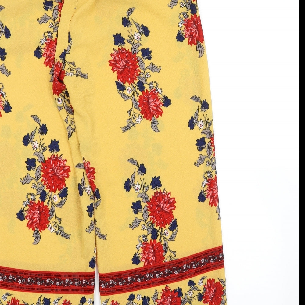 New Look Womens Yellow Floral  Bloomer Trousers Size 10 L24 in