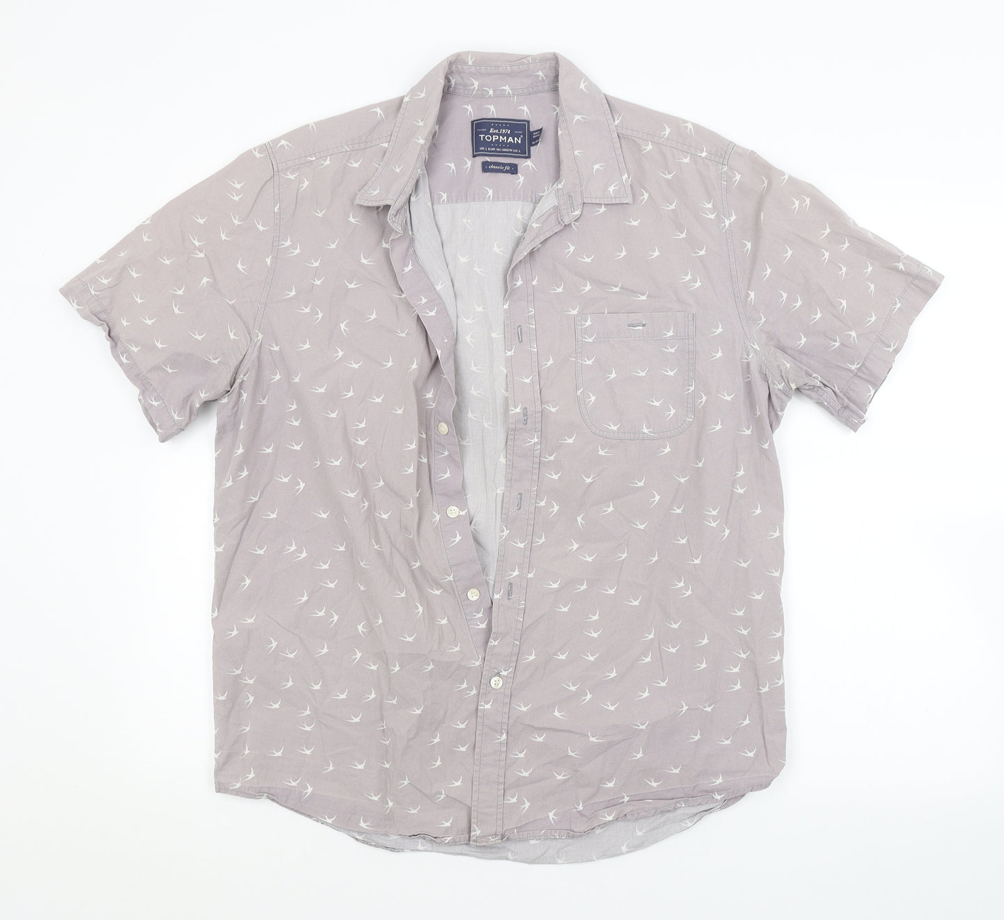 Topman Mens Grey Animal Print   Button-Up Size L