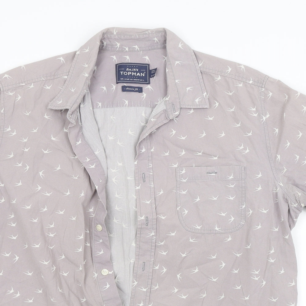 Topman Mens Grey Animal Print   Button-Up Size L