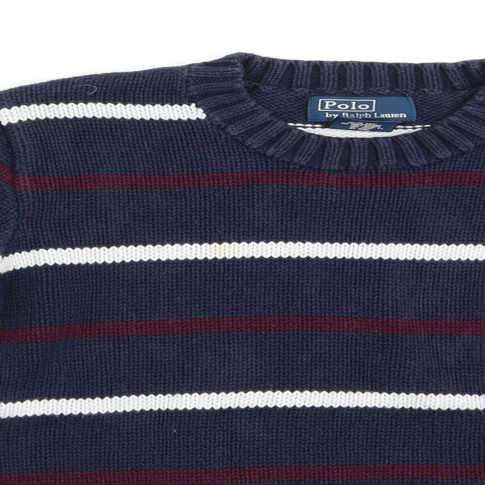 Polo Ralph Lauren Boys Blue Striped  Pullover Jumper Size 6 Years