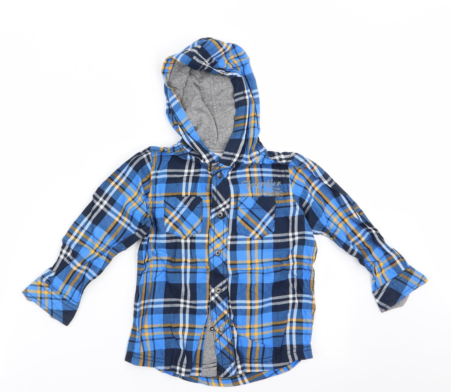Topolino Boys Blue Check  Basic Button-Up Size 4 Years  - Hooded Shirt