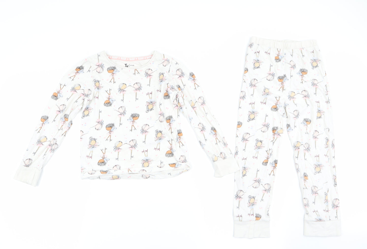TU Girls Ivory Geometric   Pyjama Set Size 5-6 Years  - Fairies print