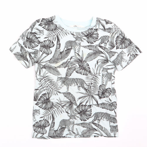 H&M Girls Blue Animal Print  Basic T-Shirt Size 4-5 Years  - Tiger Print