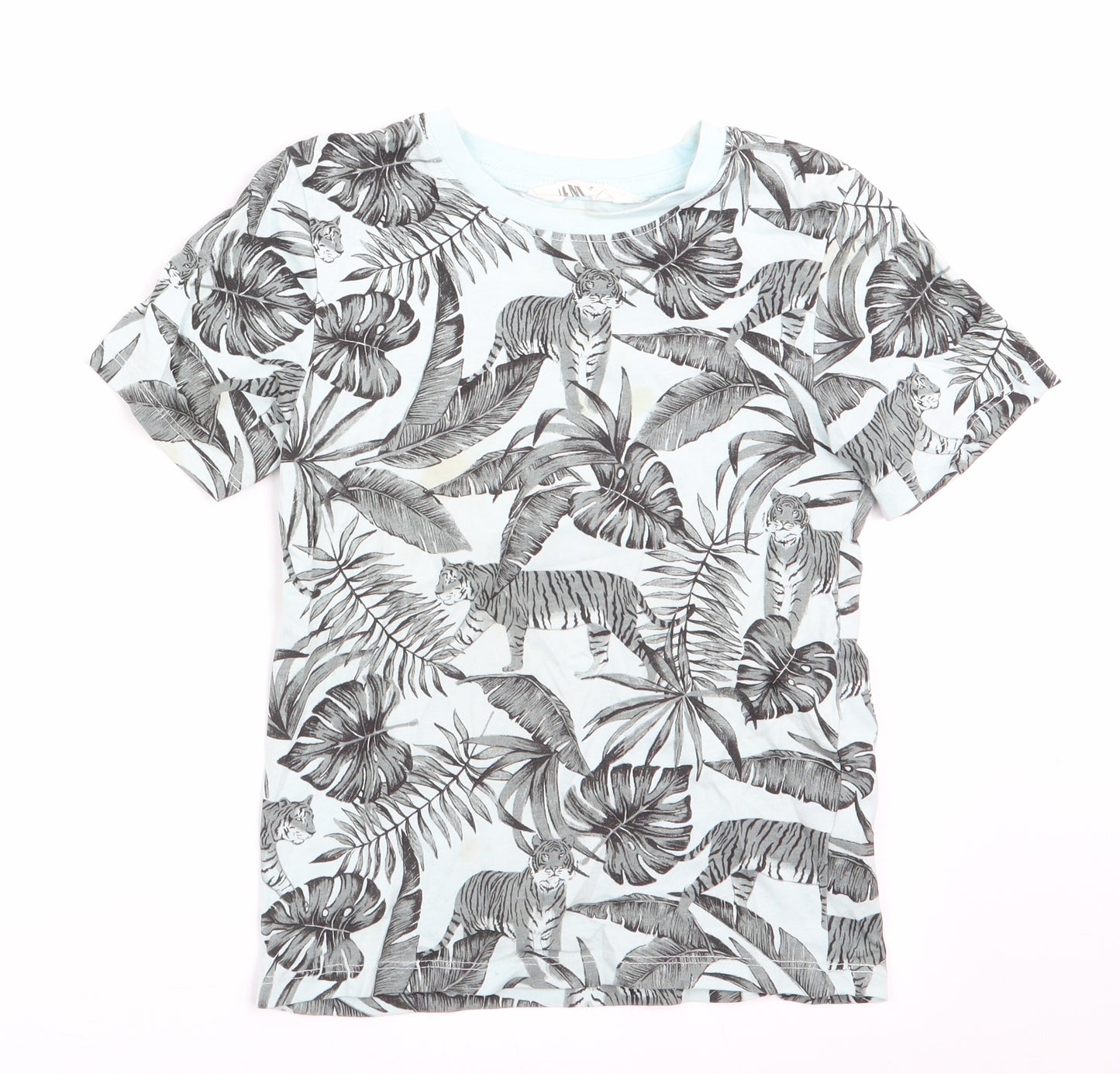 H&M Girls Blue Animal Print  Basic T-Shirt Size 4-5 Years  - Tiger Print
