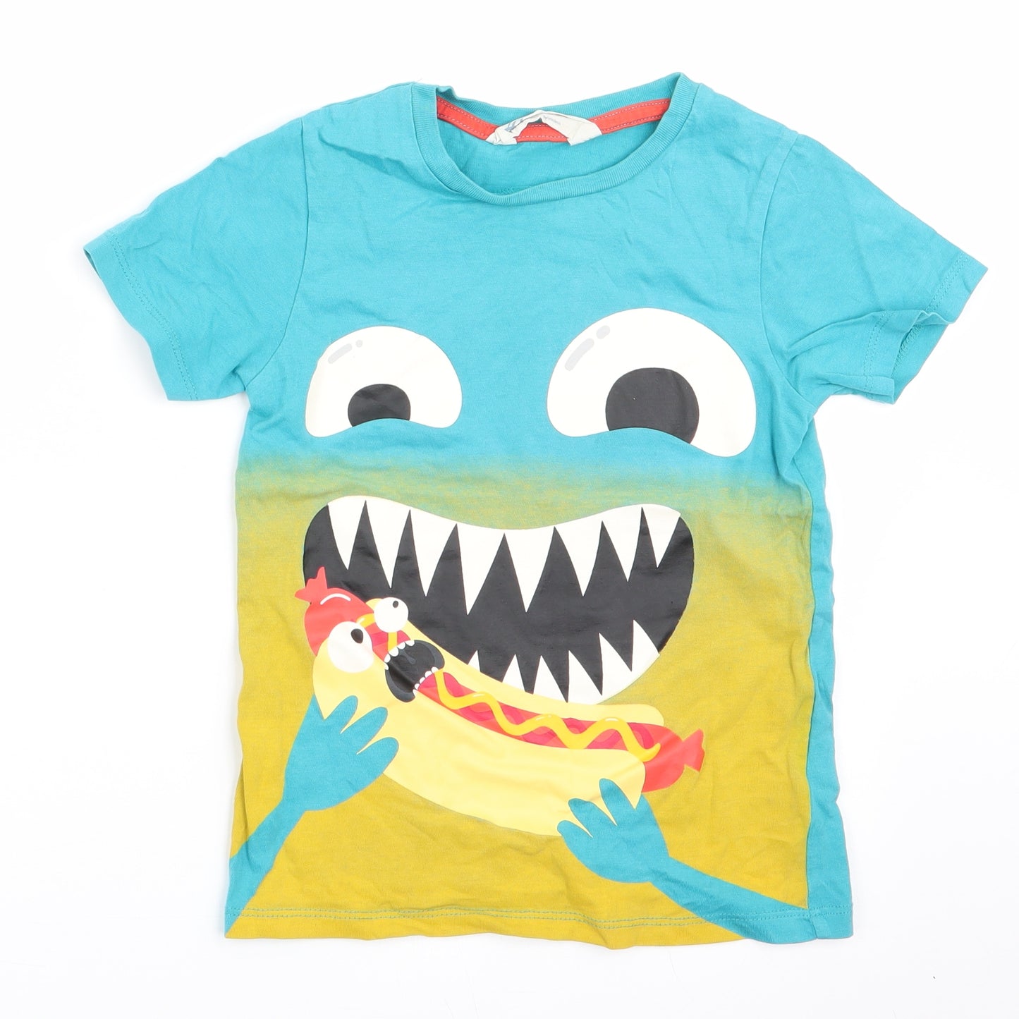 H&M Boys Blue   Basic T-Shirt Size 3-4 Years  - Hotdog Monster