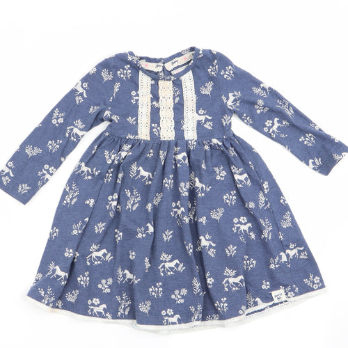 Mantaray Girls Blue Animal Print  Fit & Flare  Size 12-18 Months  - Horse Print