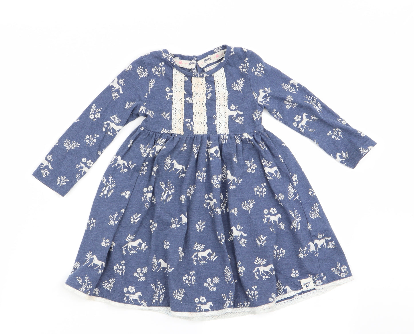 Mantaray Girls Blue Animal Print  Fit & Flare  Size 12-18 Months  - Horse Print