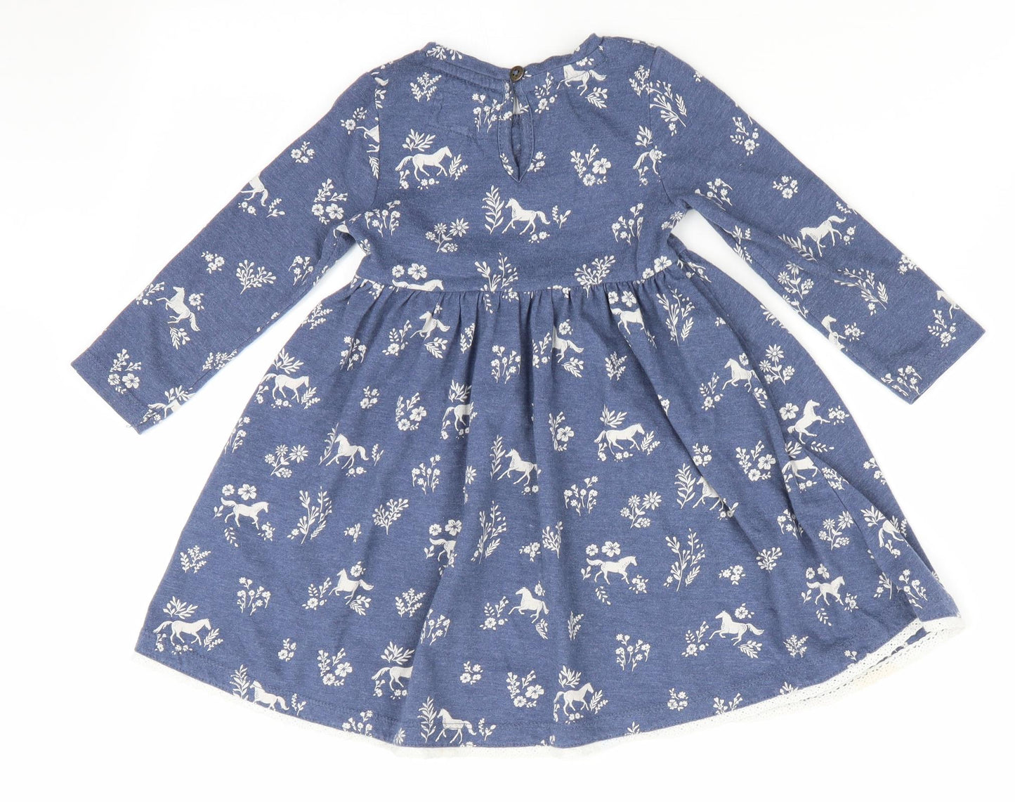 Mantaray Girls Blue Animal Print  Fit & Flare  Size 12-18 Months  - Horse Print