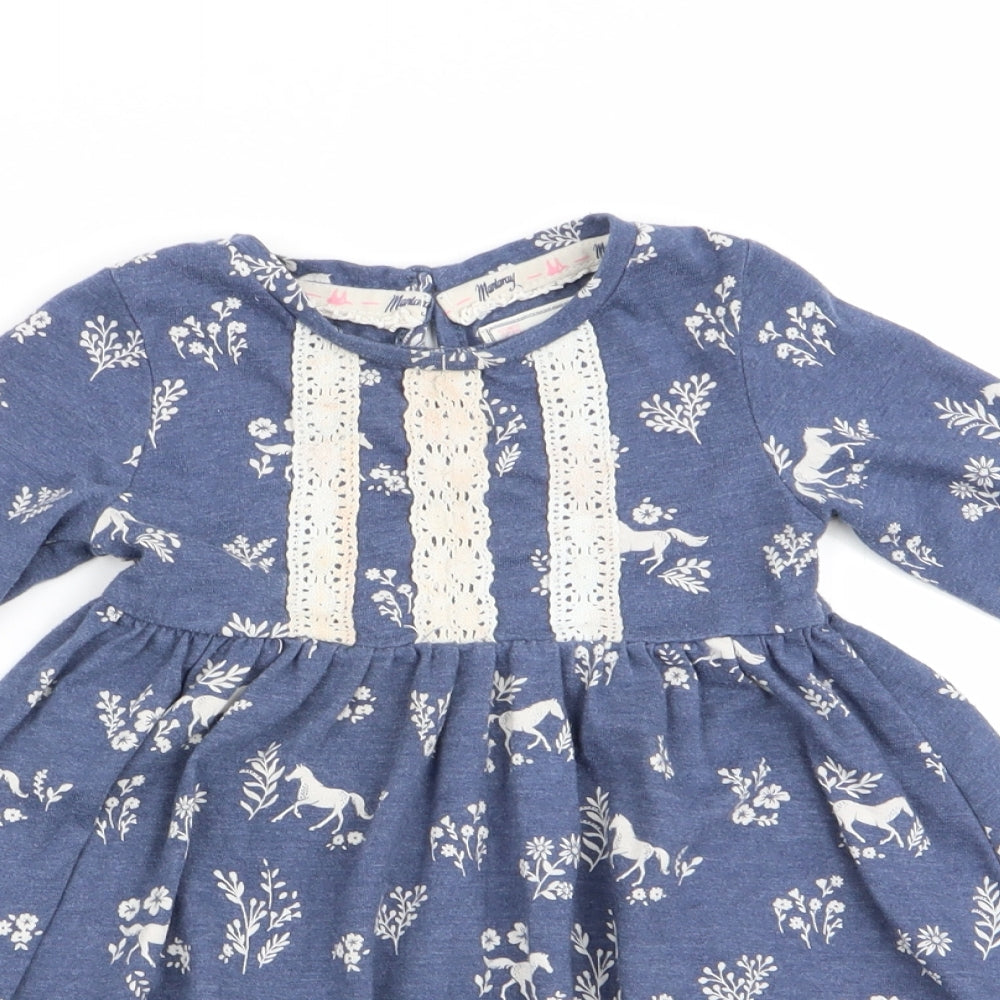 Mantaray Girls Blue Animal Print  Fit & Flare  Size 12-18 Months  - Horse Print
