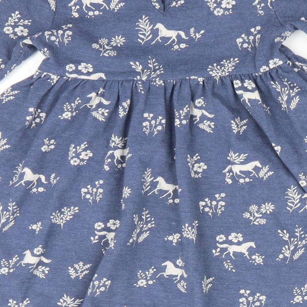 Mantaray Girls Blue Animal Print  Fit & Flare  Size 12-18 Months  - Horse Print