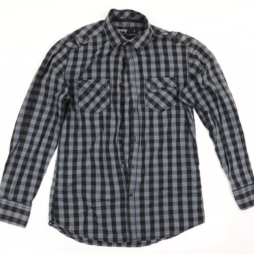 Easy Mens Black Check   Button-Up Size S