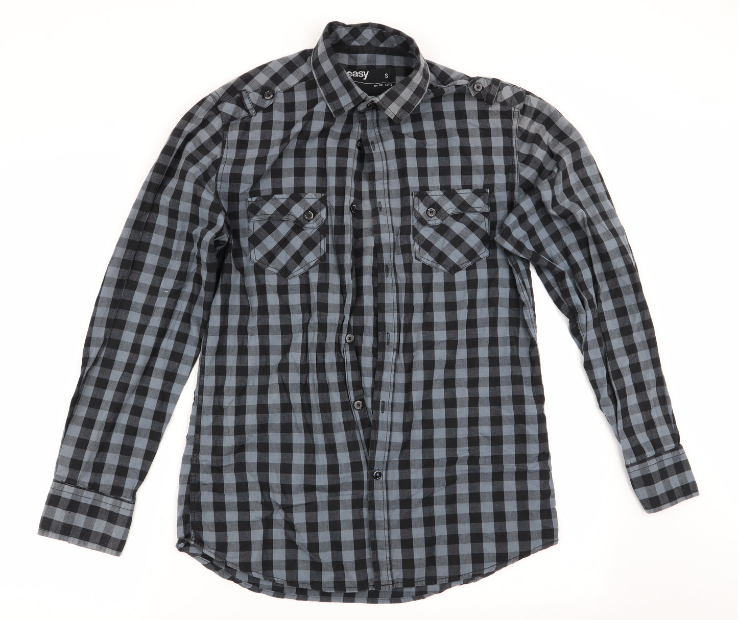 Easy Mens Black Check   Button-Up Size S