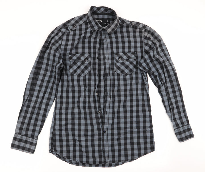 Easy Mens Black Check   Button-Up Size S