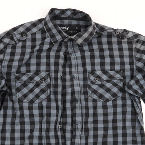 Easy Mens Black Check   Button-Up Size S