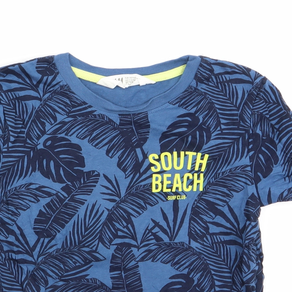 H&M Boys Blue Floral  Basic T-Shirt Size 4-5 Years  - South Beack