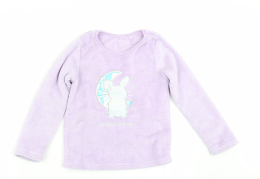 Front view of Primark girls’ purple animal print pyjama top, size 7-8, years - rabbit on the moon