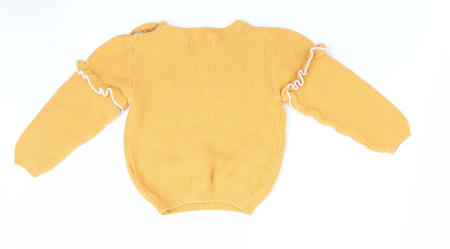 Primark Girls Yellow   Pullover Jumper Size 2-3 Years  - Happy