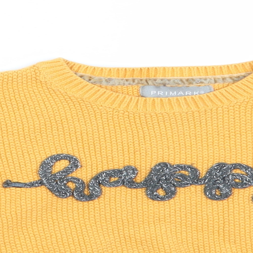 Primark Girls Yellow   Pullover Jumper Size 2-3 Years  - Happy