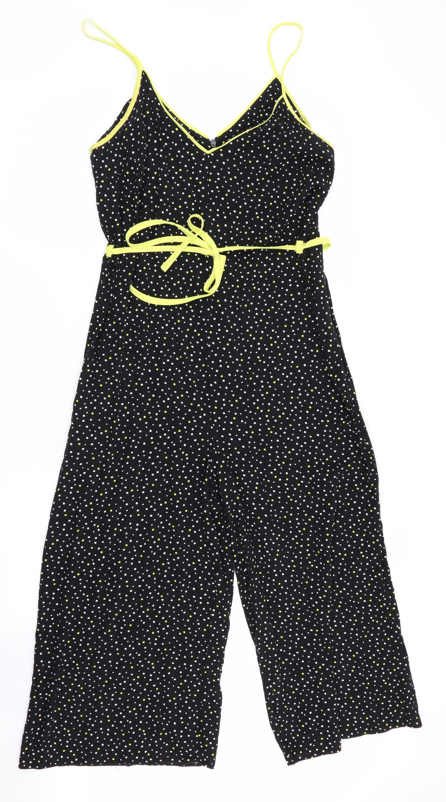 Primark Womens Black Polka Dot  Jumpsuit One-Piece Size 12 L20 in - Wide Legged Cropped