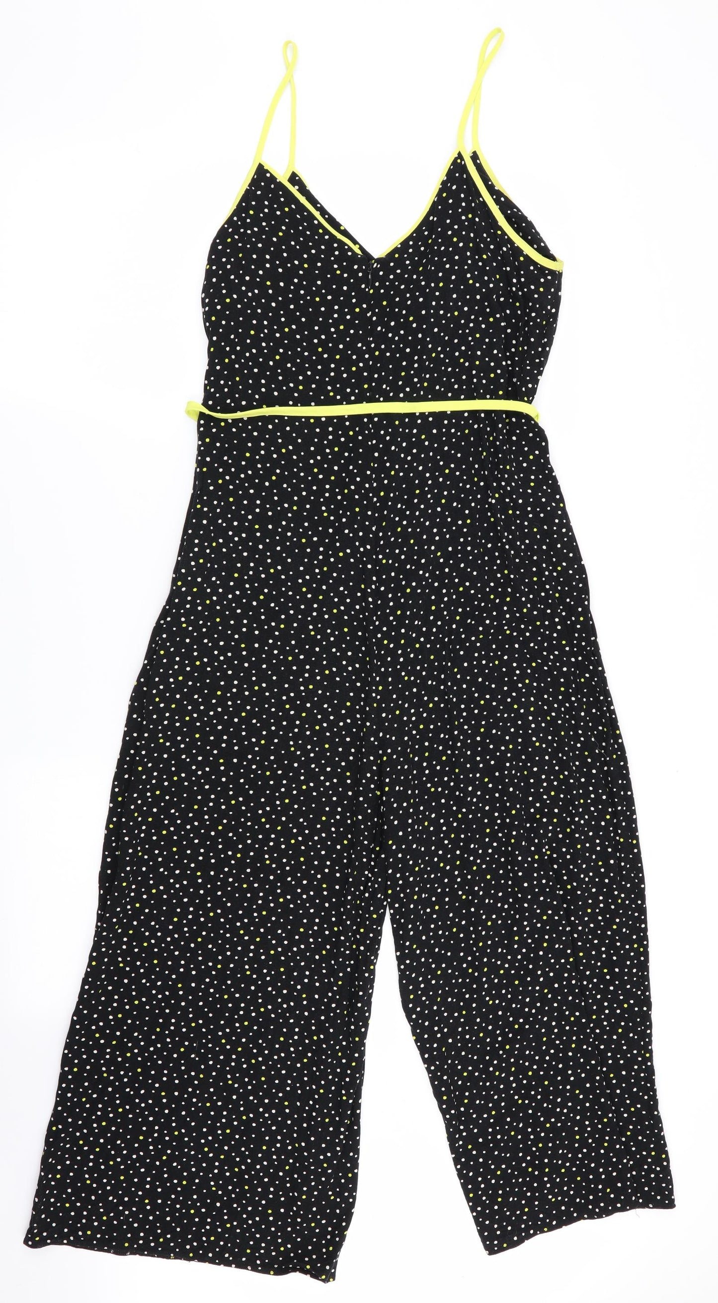 Primark Womens Black Polka Dot  Jumpsuit One-Piece Size 12 L20 in - Wide Legged Cropped
