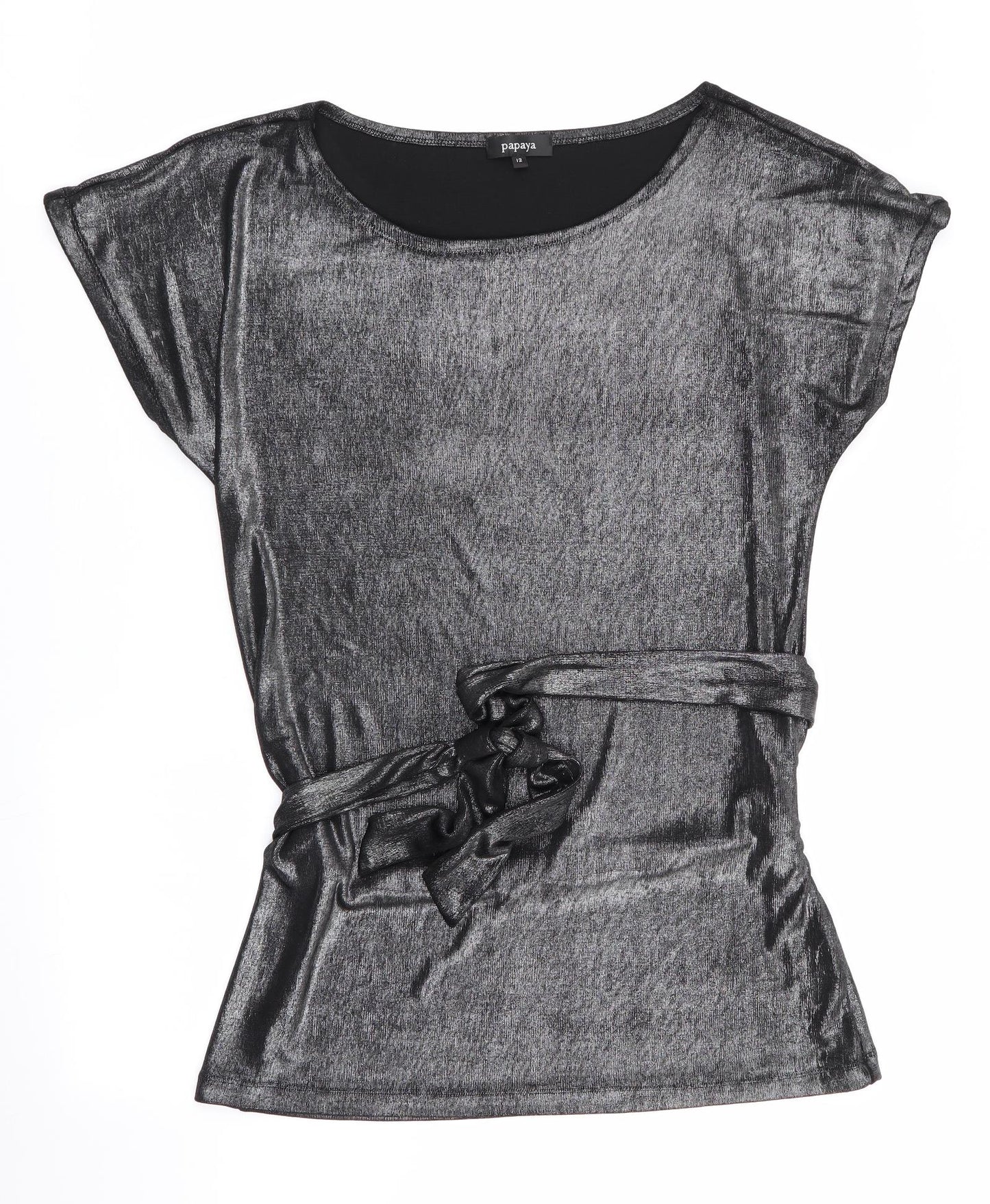 Papaya Womens Black   Tunic Blouse Size 12  - Metallic Look