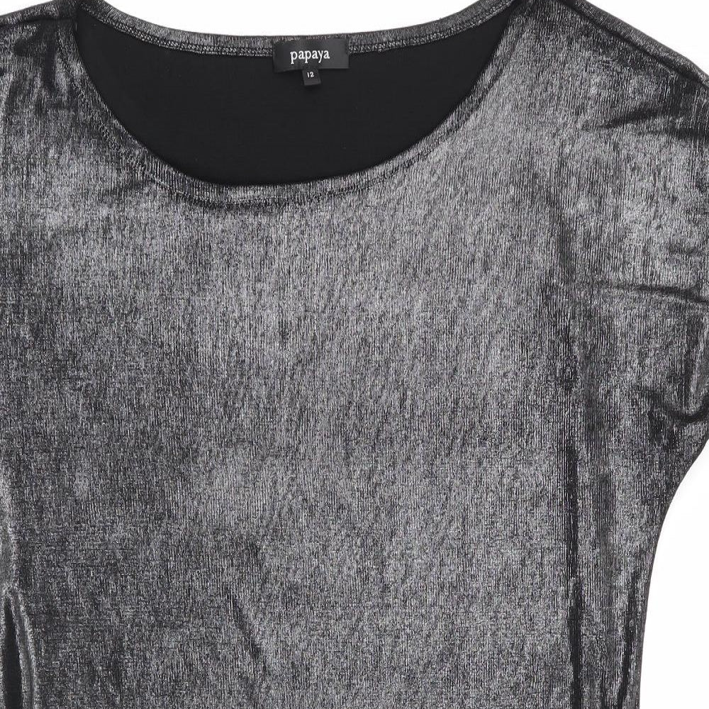 Papaya Womens Black   Tunic Blouse Size 12  - Metallic Look