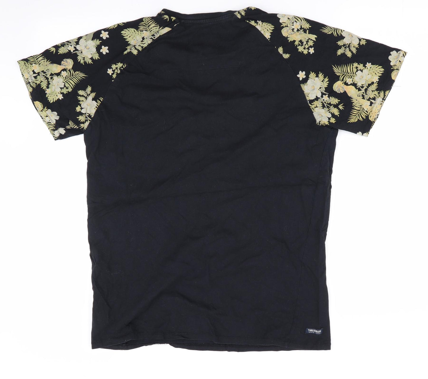 Threadbare Womens Black Floral  Basic T-Shirt Size L  - Floral Print Sleeves
