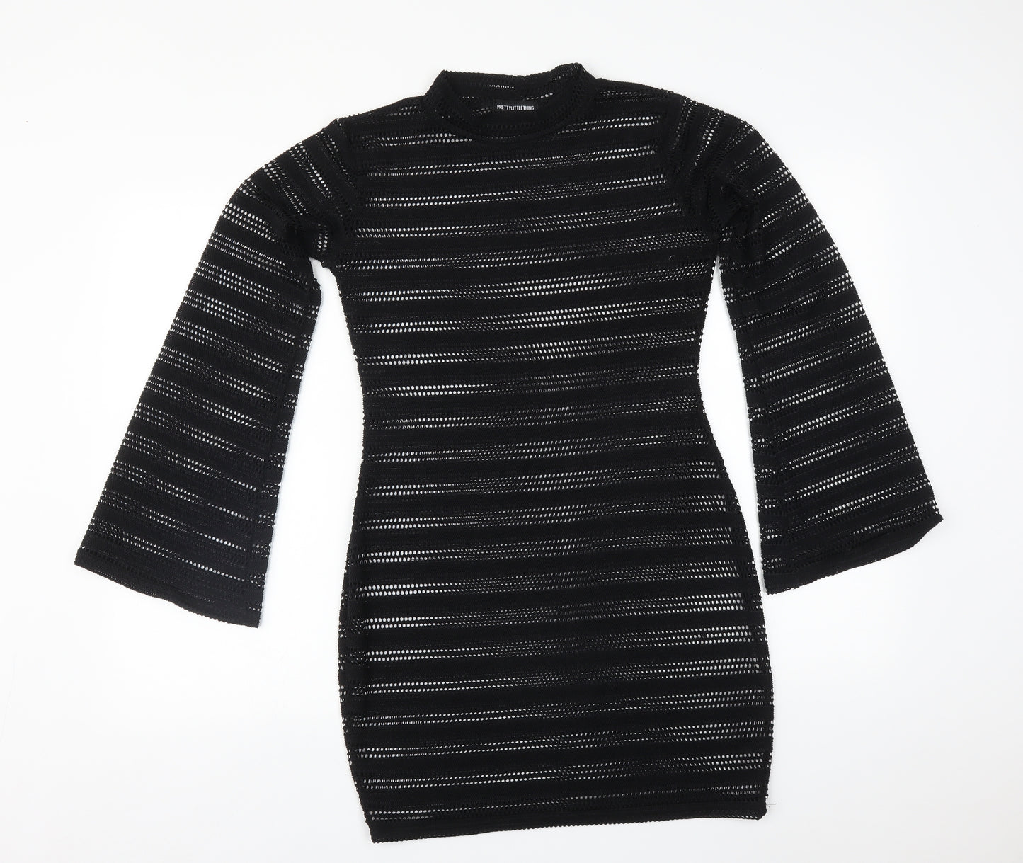 PRETTYLITTLETHING Womens Black Striped  Bodycon  Size 12