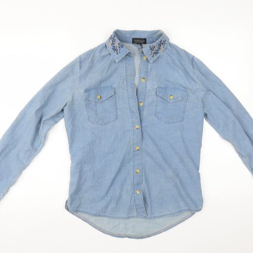 Topshop Womens Blue Floral  Basic Button-Up Size 6