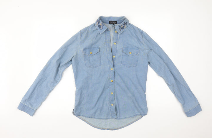 Topshop Womens Blue Floral  Basic Button-Up Size 6