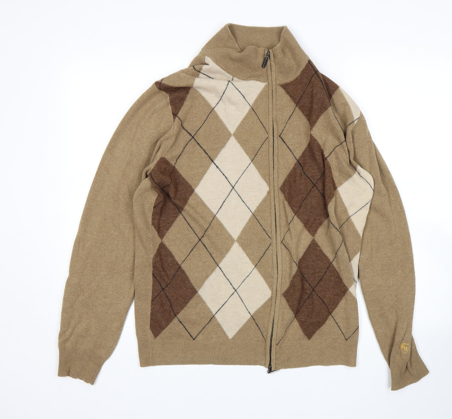 William Hunt Womens Brown Argyle/Diamond  Full Zip Sweatshirt Size L