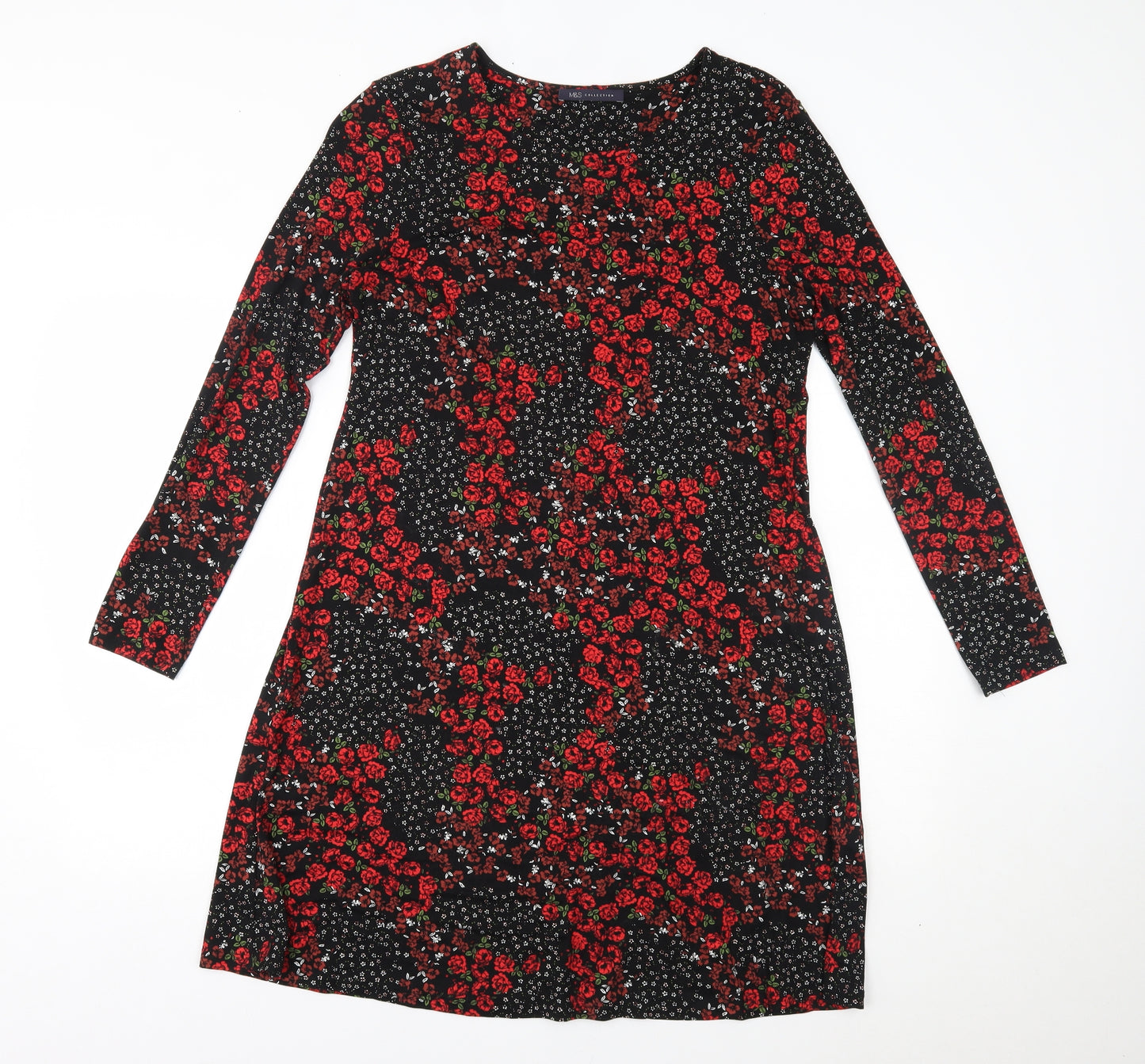 M&S Womens Black Floral  A-Line  Size 14