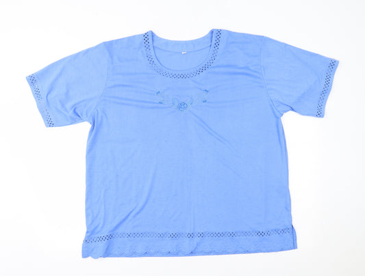 Front view of Preworn women’s blue basic blouse, size 2XL
