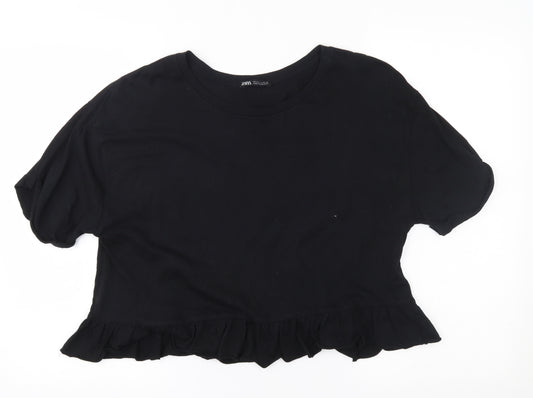 Front view of Zara women’s black basic blouse, size M