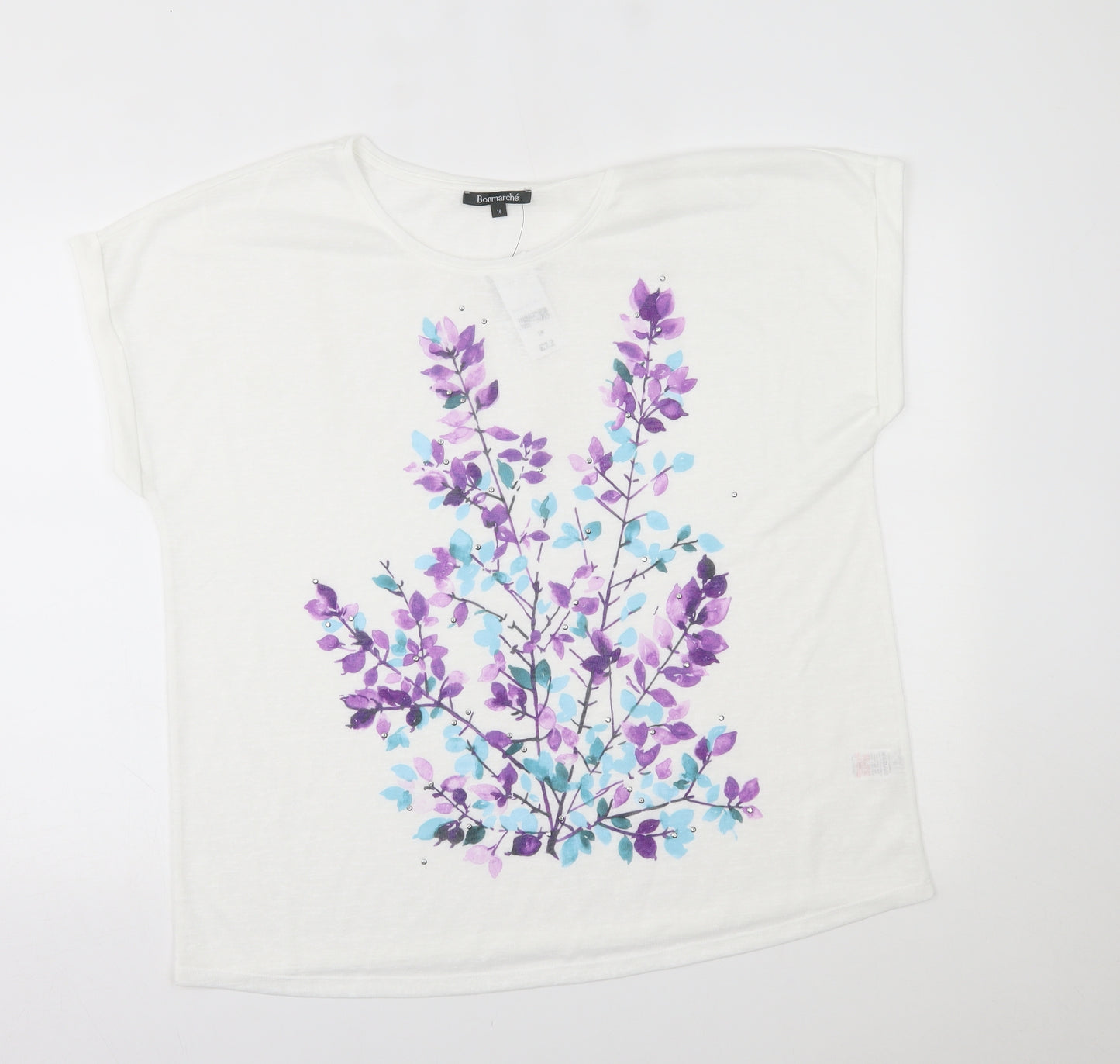 bonmarche Womens White Floral  Basic T-Shirt Size 18