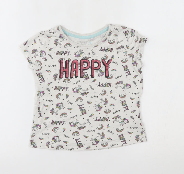 Primark Girls White    Pyjama Top Size 4-5 Years  - unicorn, happy