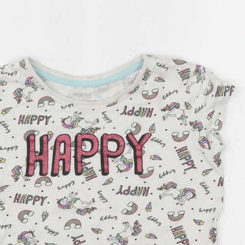 Primark Girls White    Pyjama Top Size 4-5 Years  - unicorn, happy