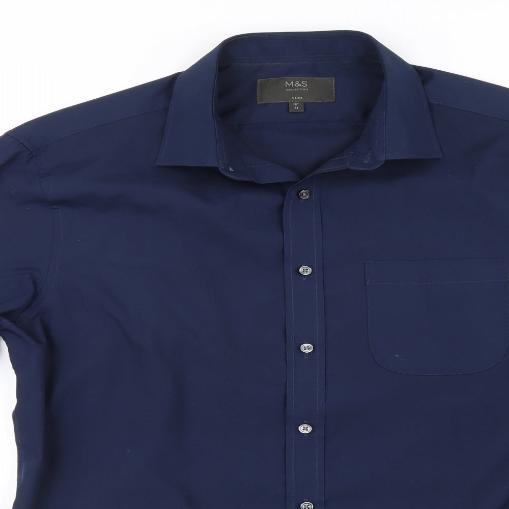 Marks and Spencer Mens Blue    Button-Up Size 16