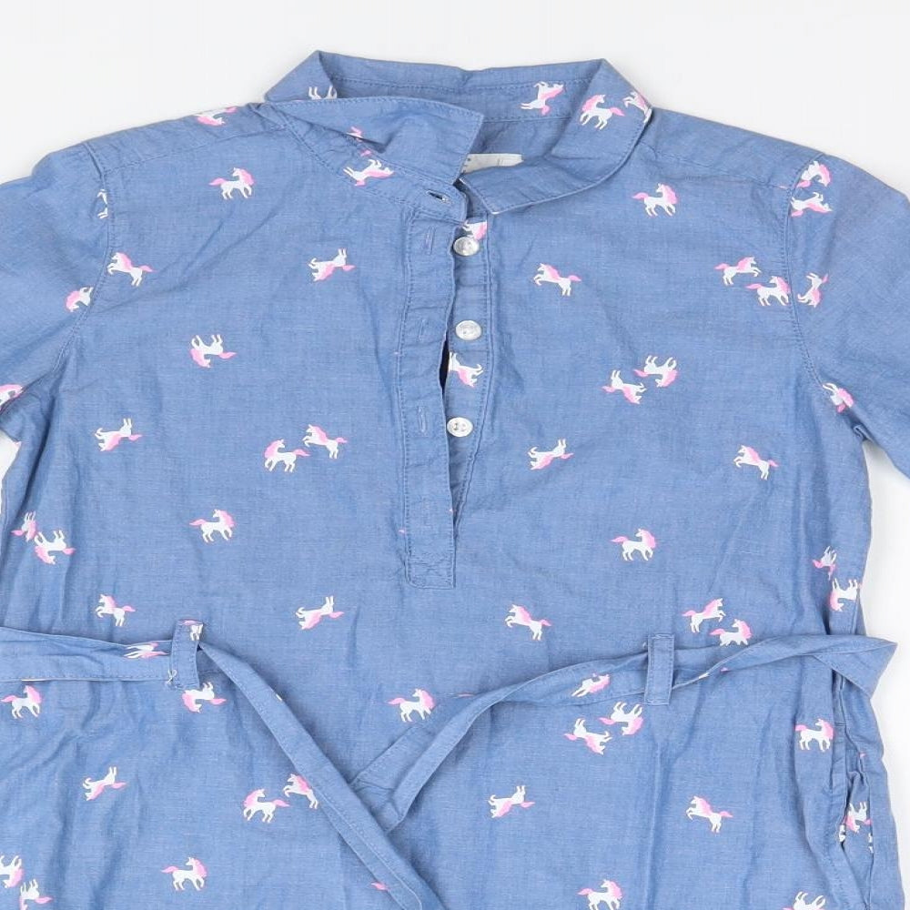 H&M Girls Blue   Basic T-Shirt Size 7-8 Years  - Unicorns