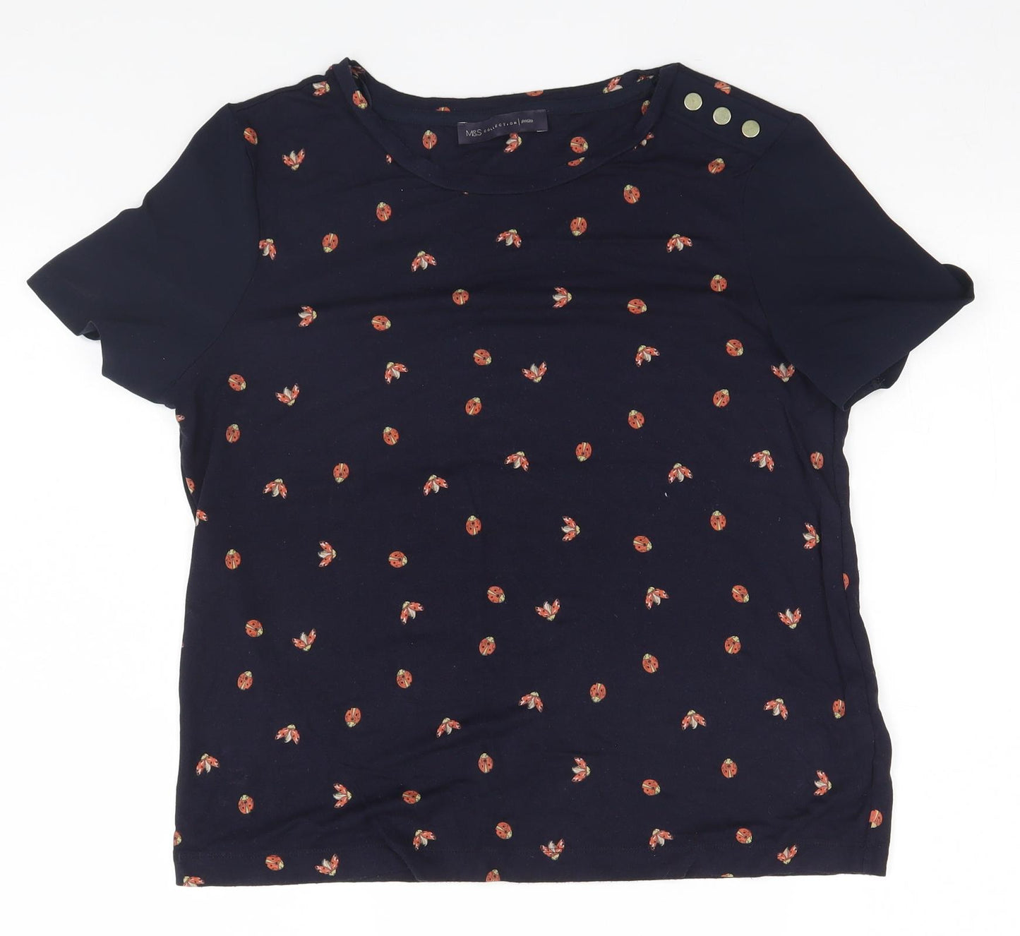 Marks and Spencer Womens Blue Animal Print  Basic T-Shirt Size 8  - Ladybug