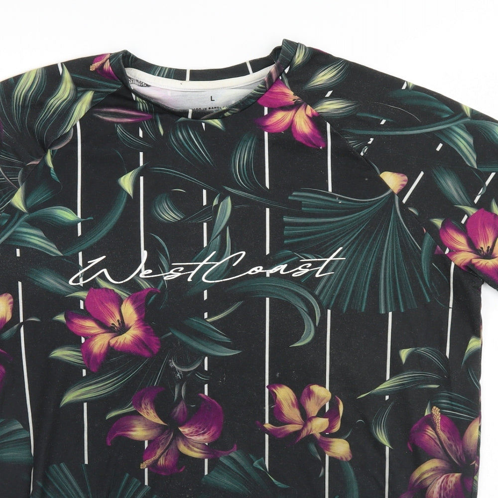 Primark Mens Brown Floral   T-Shirt Size L  - West Cost