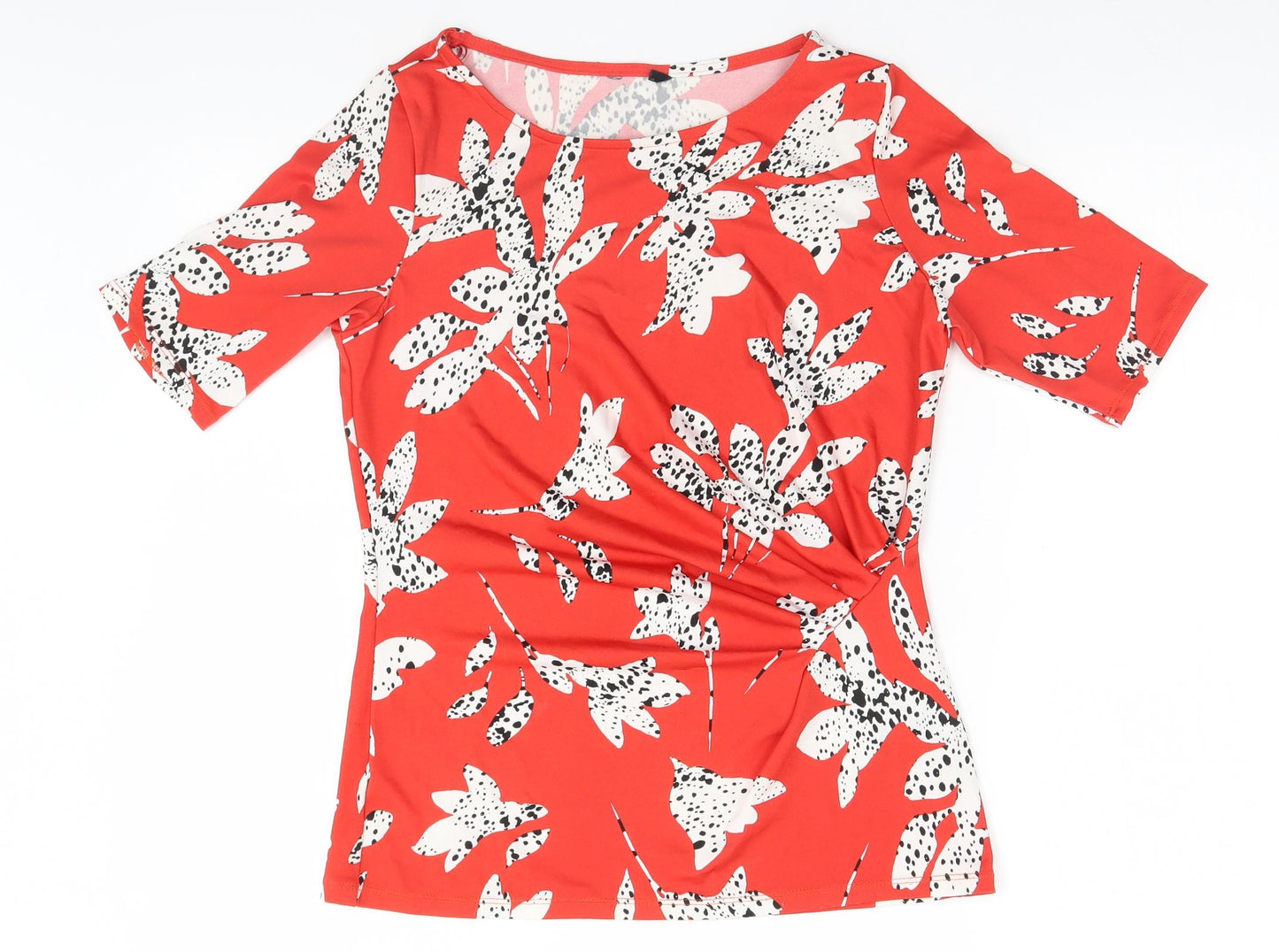 Preworn Womens Red Floral  Basic T-Shirt Size 10