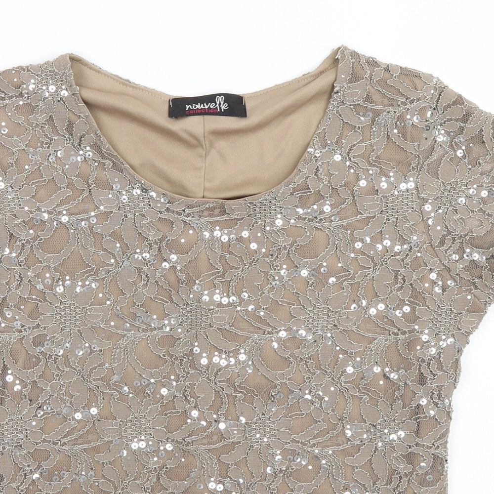 Nouvelle Womens Gold Floral  Basic T-Shirt Size S