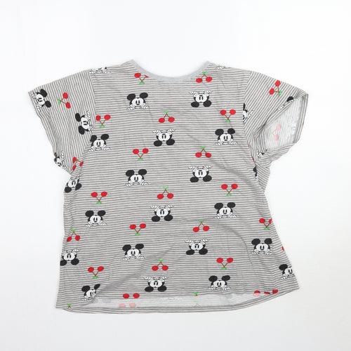Primark Womens Grey Striped  Basic T-Shirt Size 12  - Mickey Mouse Cherry