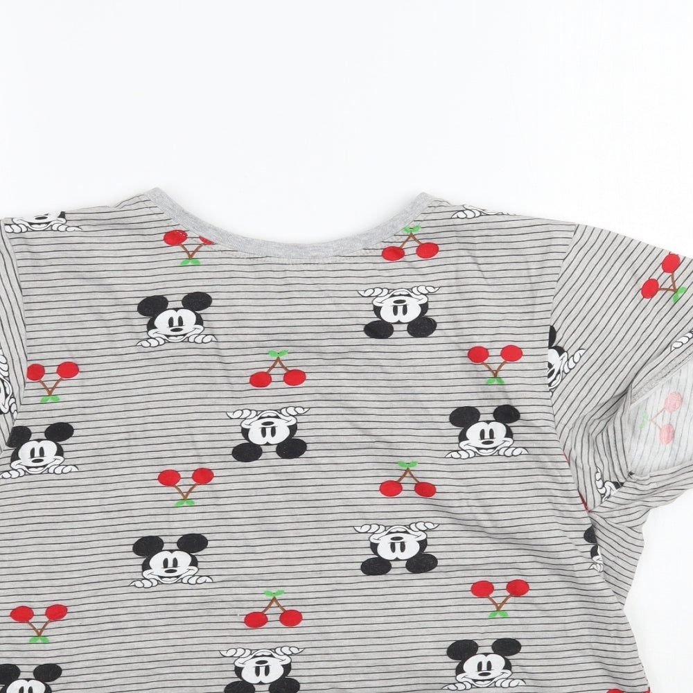 Primark Womens Grey Striped  Basic T-Shirt Size 12  - Mickey Mouse Cherry