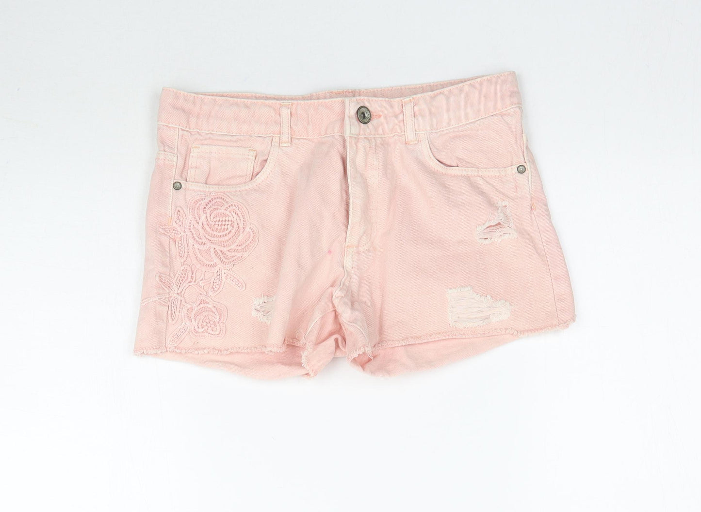 Zara Girls Pink  Denim Cut-Off Shorts Size 11-12 Years - Lace detail