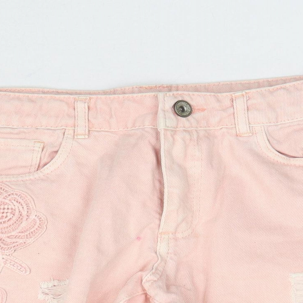 Zara Girls Pink  Denim Cut-Off Shorts Size 11-12 Years - Lace detail