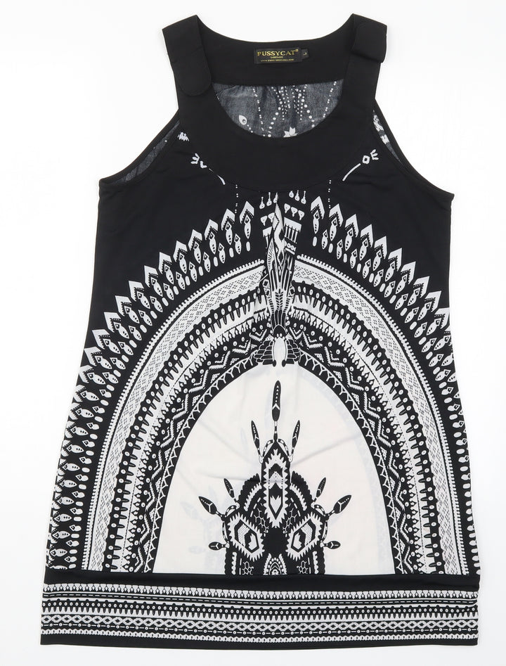 Pussycat London Womens Black Geometric  Basic Tank Size L