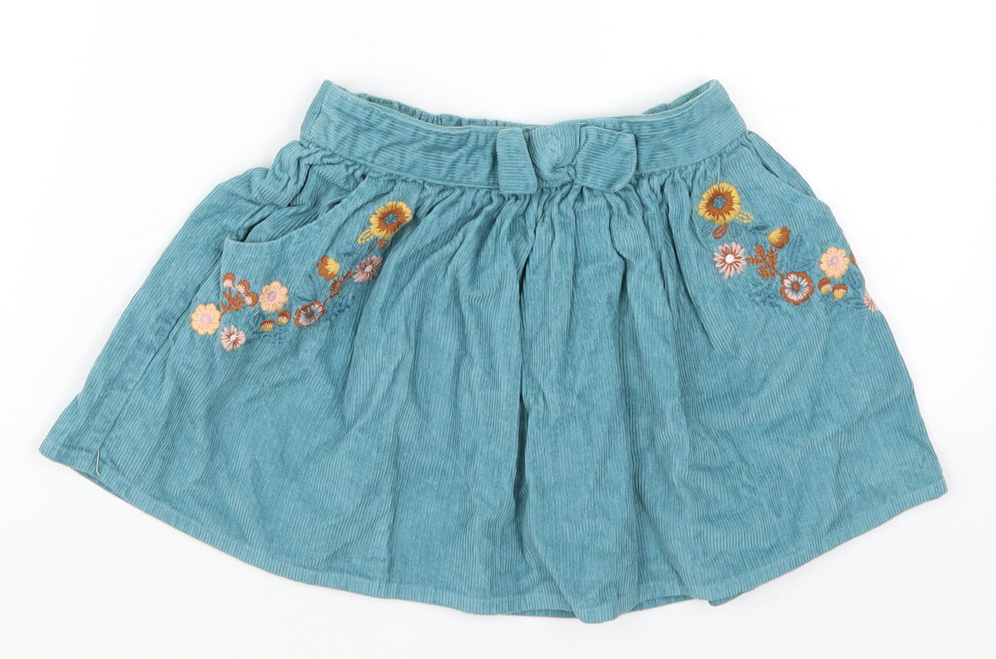 TU Girls Blue Floral Corduroy Skater Skirt Size 4-5 Years
